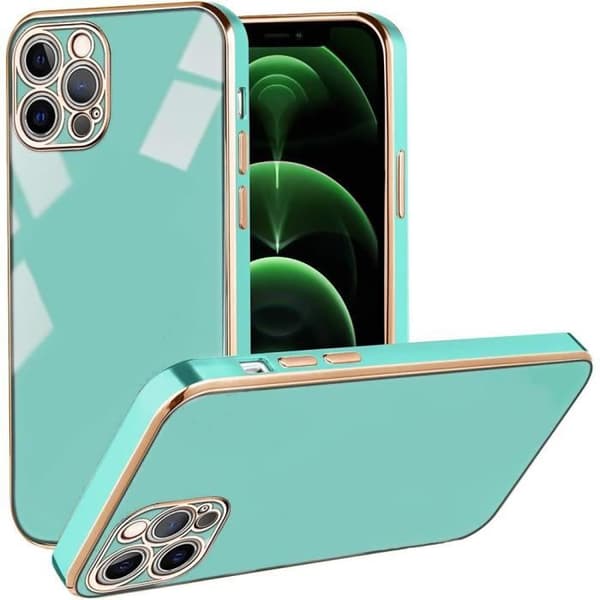 Skyddsskal - Lyxmode - för iPhone 12 Pro Max - Stöttålig - Rep-resistant - Guldkanter Turkos
