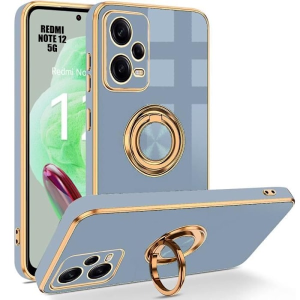 Fodral för Xiaomi Redmi Note 12 5G (ej för Redmi 12), blått, hybridsilikon 360° roterande ringfodral, stötsäkert skydd