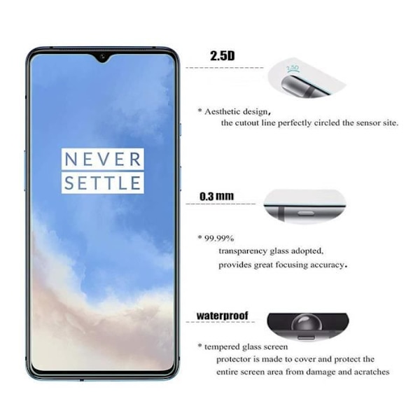 Skärmskydd i glas - OnePlus - 7T - Sprängsäkert härdat glas - Set om 3 - Reptålig