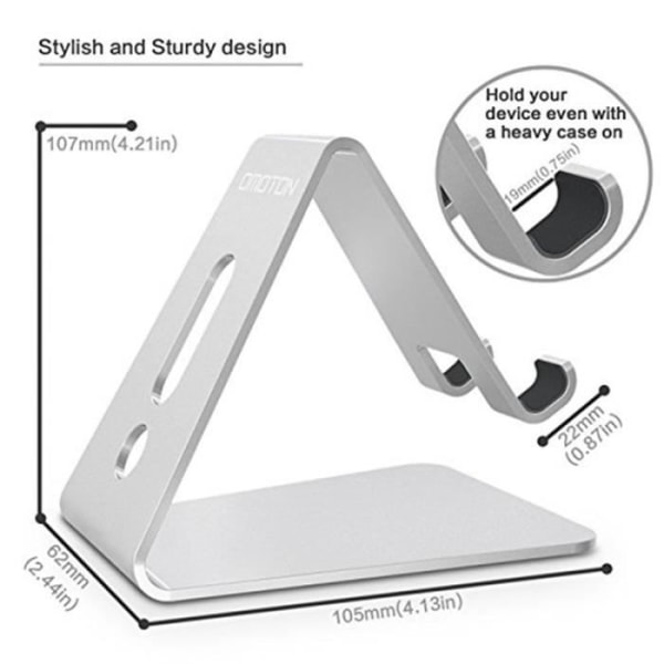 Mobiltelefonhållare, bordsställ/hållare för e-läsare Aluminium - Silver
