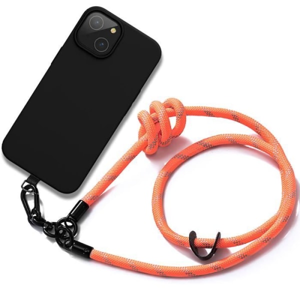 Crossbody-fodral för iPhone 15 Svart Stötsäker Anti-Scratch med kraftigt band Orange