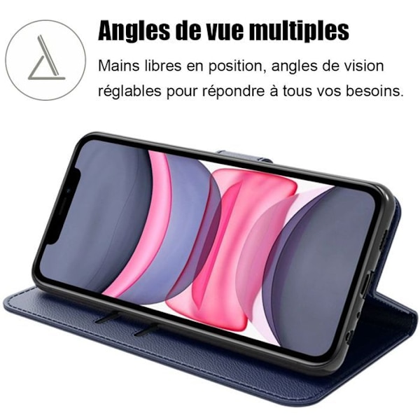 Coque + 2 Glaser Belagt til iPhone 11, Stødabsorberende Syntetisk Læder Mørkeblå marinblå