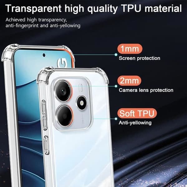 Fodral för Xiaomi Redmi Note 14 5G (ej för 4G) TPU Stötsäker Transparent + 2 härdat glas skyddsglas