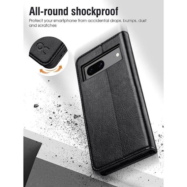 Cover til Google Pixel 7 Anti-Scratch Card Holder Blødt PU-læder 360 grader - sort Svart