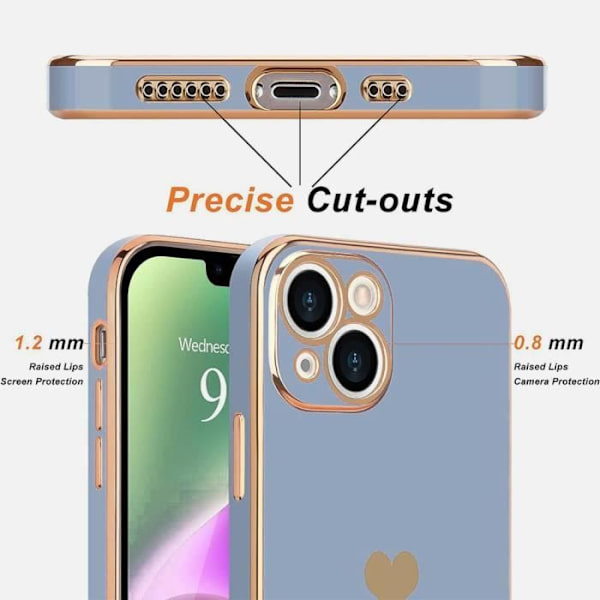 Skydd för iPhone 14 - MÄRKE - Mönster Kärlek Hjärta Guld - Stötresistent - Ultra Tunn - Elegant Blå