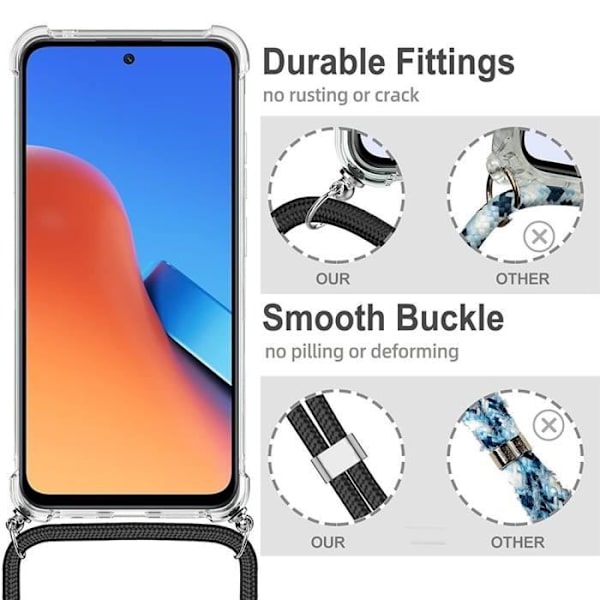 Coque - Xiaomi - Redmi 12 - Forstærket Beskyttelse - TPU Sixten - Justerbar Snor Turquoise Klar, turkos