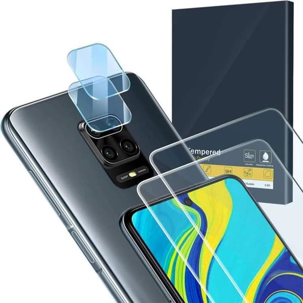 Härdat glas för Redmi Note 9 Pro - Note 9S [2 delar] + bakre kameraskydd [2 delar] Transparent