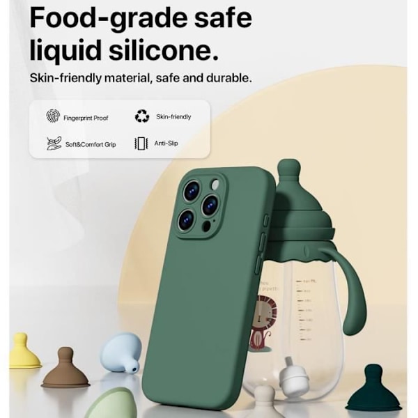 Fodral + 2 härdade glasögon för iPhone 16 Pro - Smal silikonskydd Stötsäkert Anti-Scratch Midnight Green