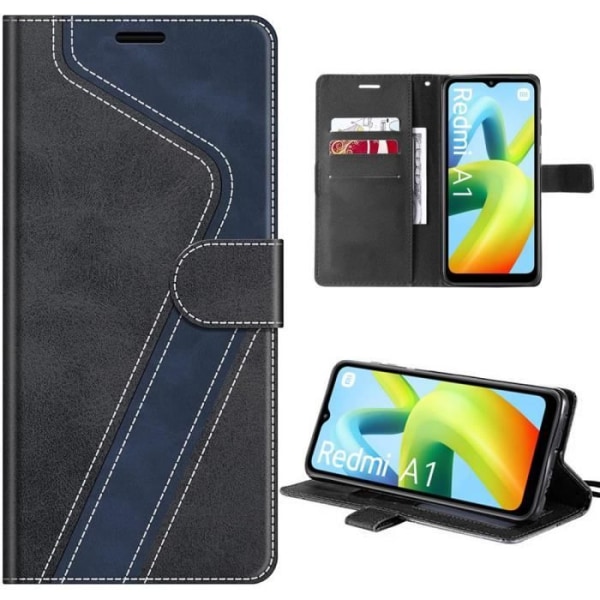 Cover til Xiaomi Redmi A1-A2 - E.F.CONNECTION - Sort - Semi-stiv - Syntetisk læder - Klap Svart, Marinblå