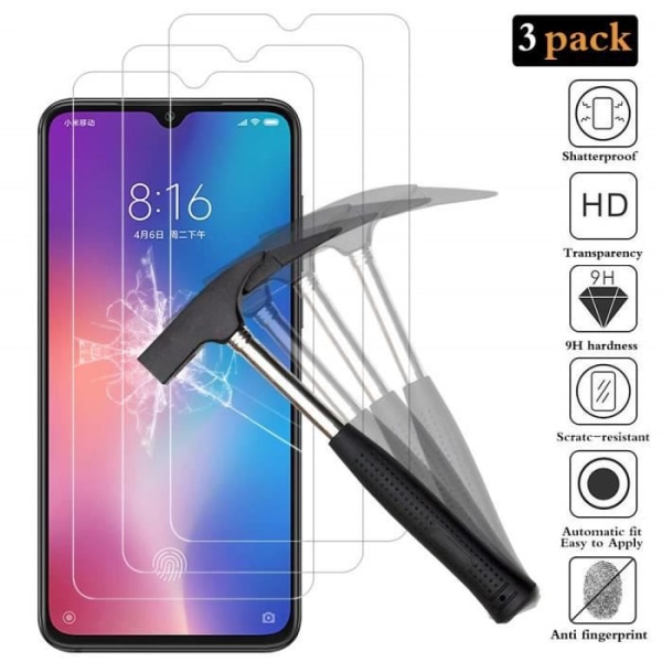 3 stykker hærdet glas til Xiaomi Mi 9 skærmbeskyttelsesglas 9H hårdhed Enkel installation Boblefri anti-ridse