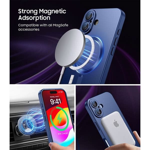 Skyddsskal - E.F.Connection - för iPhone 17 Pro - med Marinblå Magnetcirkel - 2 Glas marinblå