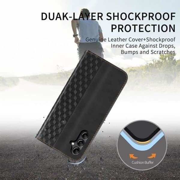Coque - E.F.Connection - för Xiaomi Redmi A3 - Lädereffekt - Stötresistent - med 2 Härdade Glas Svart