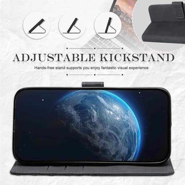 Coque - E.F.CONNECTION - för iPhone 16 Pro - Syntetiskt läder - Stötsäker - Multifunktionell röd svart