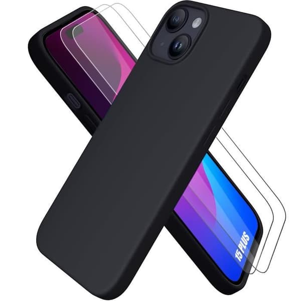 Coque - E.F.CONNECTION - för iPhone 15 Plus - Stötsäker - Ultrafin - 2 Härdat Glas Svart