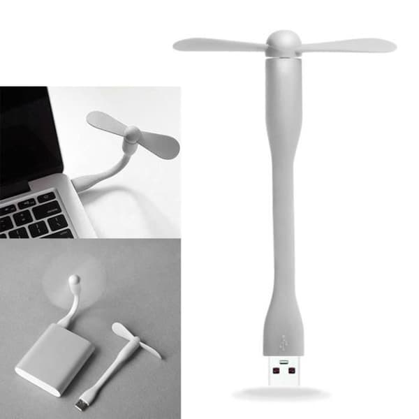 USB-fläkt - Bärbar - Vit - Tyst 25 dB - Silikonblad - 14 cm lång Vit