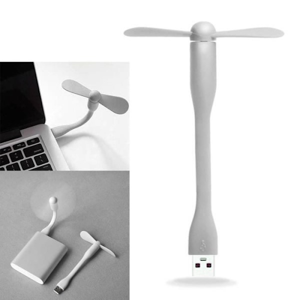 USB-ventilator - Portabel - Hvid - Støjsvag 25 dB - Silikoneblade - 14 cm lang Vit