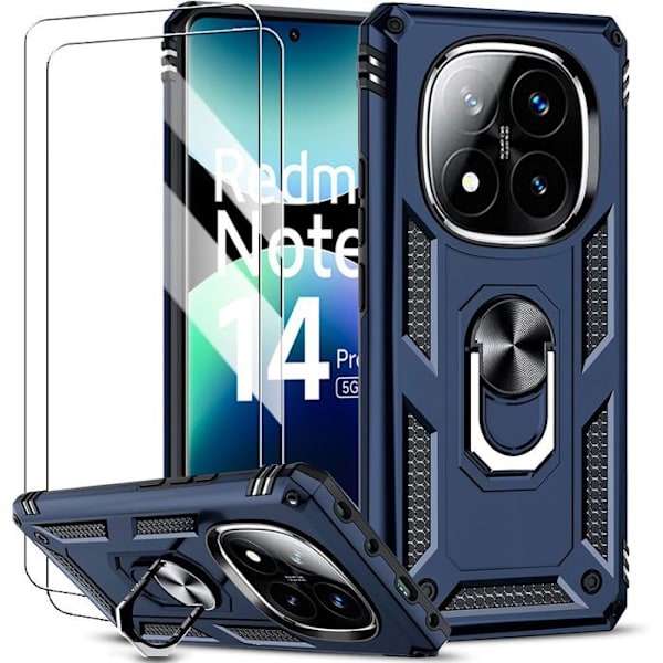 Coque - E.F.CONNECTION - För Xiaomi Redmi Note 14 Pro Plus 5G - Marinblå - Stötsäker - 2 Härdade Glas marinblå