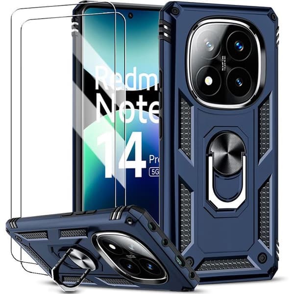 Skyddsfodral för Xiaomi Redmi Note 14 Pro Plus 5G - Mörkblå - Stötsäker - 2 Härdade Glas marinblå