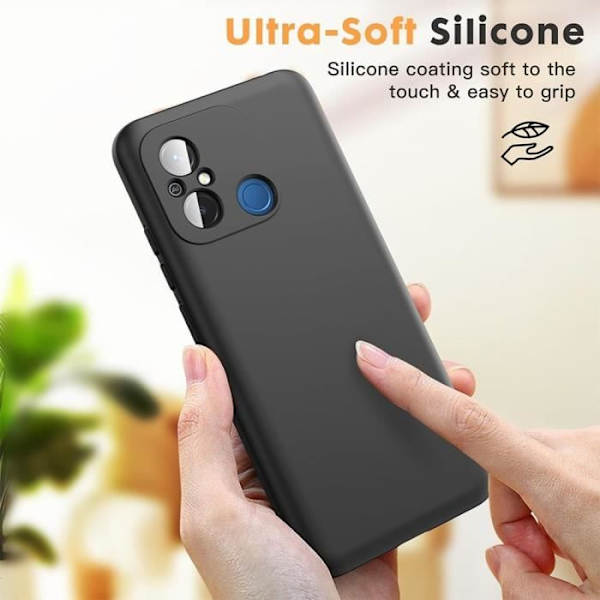 Silikonfodral för Xiaomi Redmi 12C - 11A Mattsvart Slim Shockproof + 2 härdade glasögon