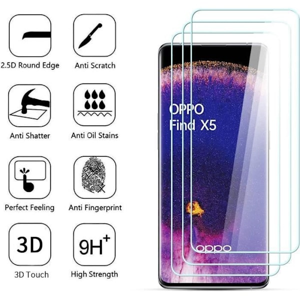 Beskyttelsesglas i hærdet glas til OPPO Find X5 - E.F.CONNECTION - 9H modstandsdygtighed - Kradsikker - Pakke med 2 Transparent