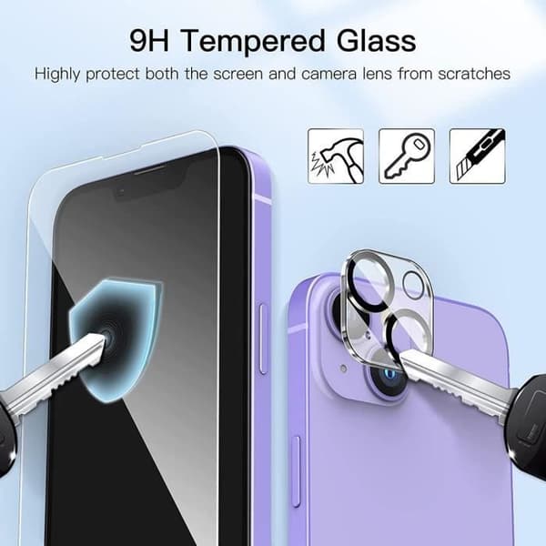 Coque TPU - Transparent - för iPhone 14 Plus - Stöttålig - 3 Härdat Glas - 2 Objektivskydd Transparent