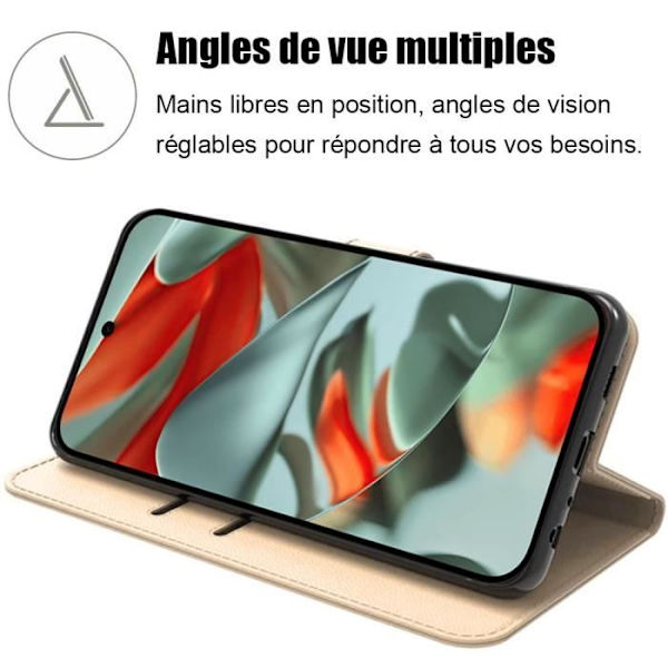 Helfodral för Google Pixel 9 Pro XL - Guldlädereffektskydd med stativ och korthållare