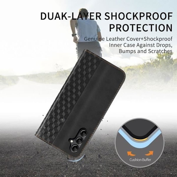 Coque - E.F.Connection - til Xiaomi Redmi 13C i Sort PU Læder - med 2 Tempered Glas Svart