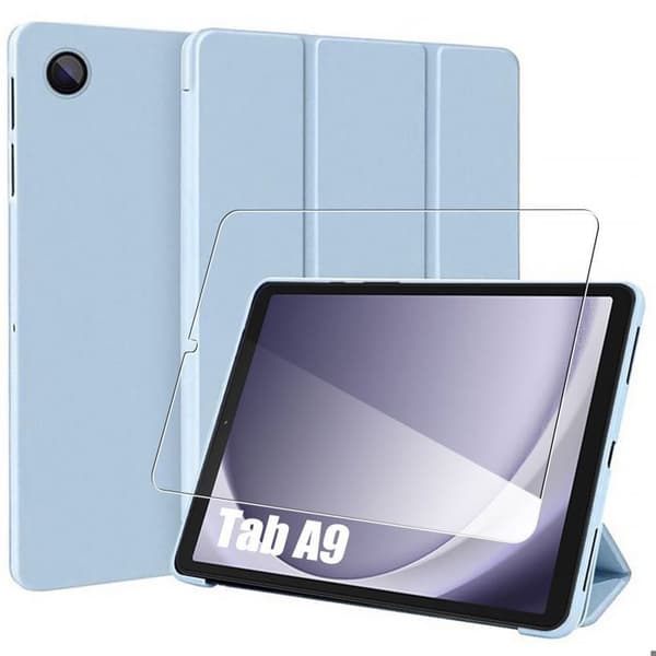 Skydd + Härdat Glas - E.F.Connection - för Samsung Galaxy Tab A9 / A11 - Blå Stötsäker med Stödfunktion Blå