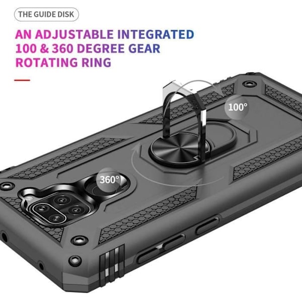Etui til Redmi Note 9 (6,53") Metalstøttering Silikonekantforstærket beskyttelse Sort Svart