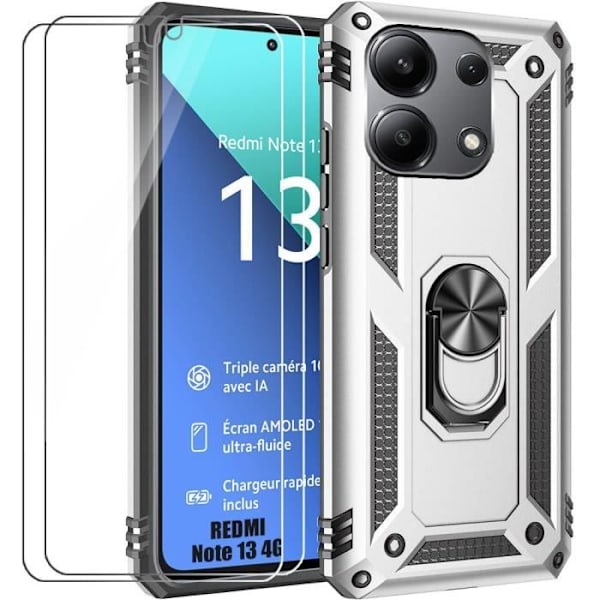 Coque och Härdat Glas - Xiaomi - Redmi Note 13 4G - Silver - Stötresistent - Repfria Silver