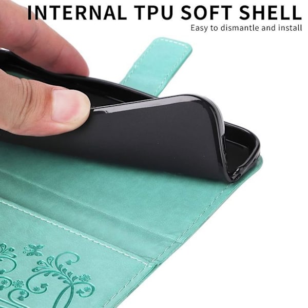 Coque + 2 Färgade Glas för Xiaomi Redmi 14C - Flip Case Motif Fjäril i Syntetiskt Läder Grön Grön