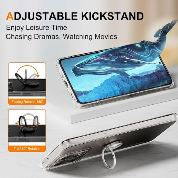 Antishock cover til Xiaomi 14T Pro med roterende sølvring 360 grader Transparent