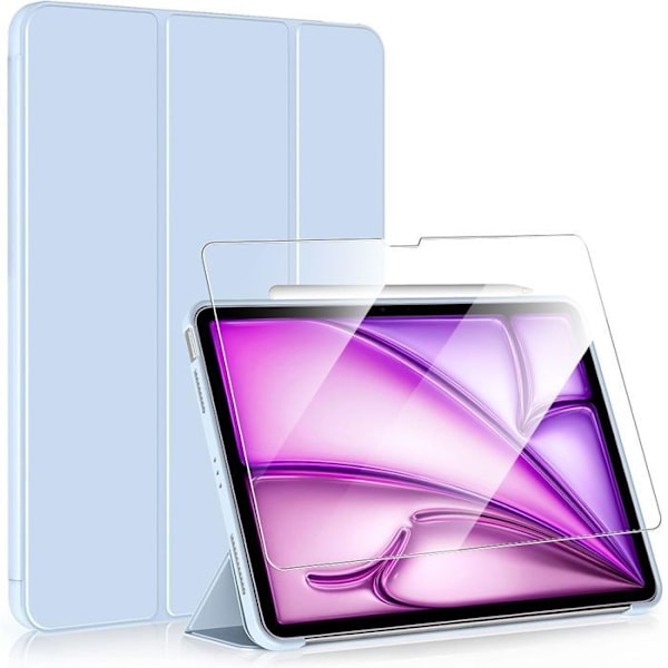 Coque + Härdat Glas för iPad Air 4/5 10,9 Tum, Helskydd Stötresistent Auto Väcka-Sova Stöd - Blå Blå