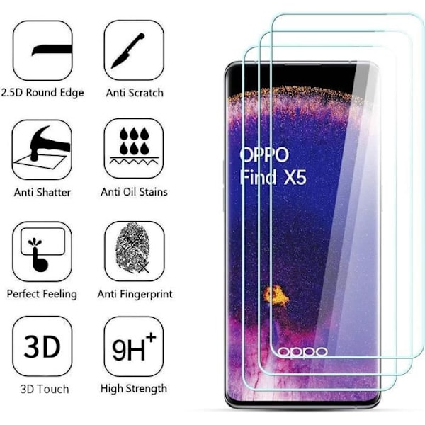 3-pack härdat glas för OPPO Find X5 skärmskydd 9H Stötsäker Transparent