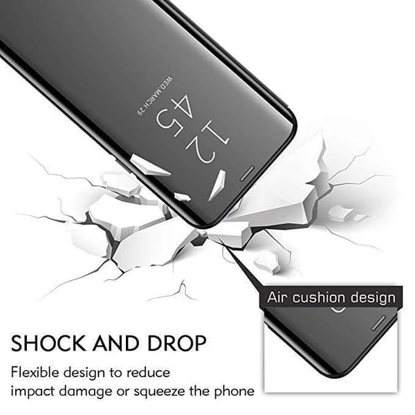 Xiaomi Redmi Note 9 Pro Fodral, Stötsäkert Slim Folio Mirror Fodral med robust skyddsstativ för Redmi Note 9 Pro, Svart