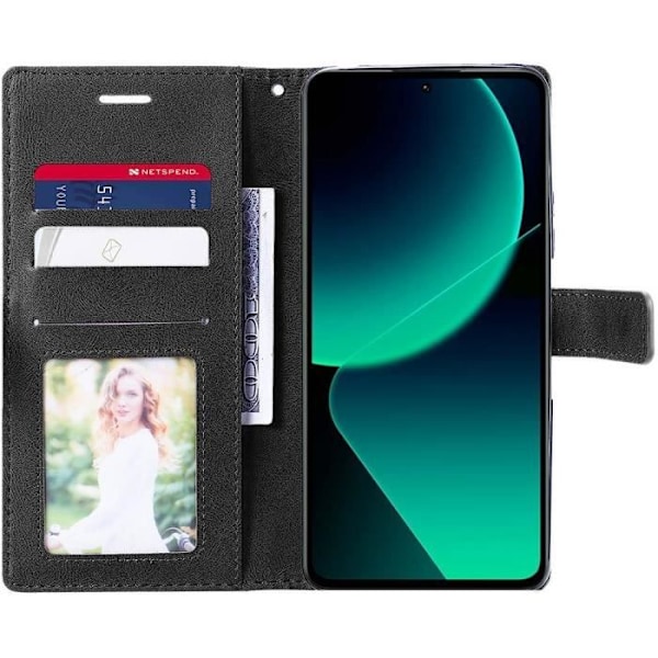 Skyddsfodral för Xiaomi 13T - E.F.Connection - Fällbart Tvåfärgat Etui - PU Läder - Stötskydd - Inbyggd Stöd marinblå