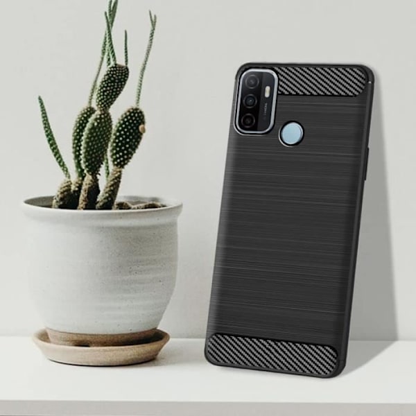 Taske til OPPO A53S Sort Silikone Anti Shock Steel Lines Design TPU Beskyttelse Sort Transparent
