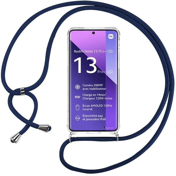 Coque - E.F.CONNECTION - För Xiaomi Redmi Note 13 Pro+ 5G - Stötabsorberande - Transparent - Marinblå Rem marinblå