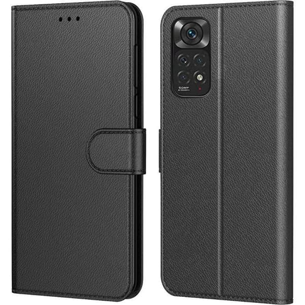 Skyddsfodral - E.F.CONNECTION - för Redmi Note 11/Note 11S - Svart - Läderlook - 360° skydd Svart