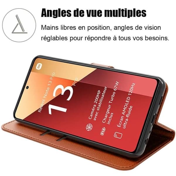 Fodral + Härdat Glas För Xiaomi Redmi Note 13 Pro 4G - Stötresistent - PU Läder Brun - 360° Skydd kastanj