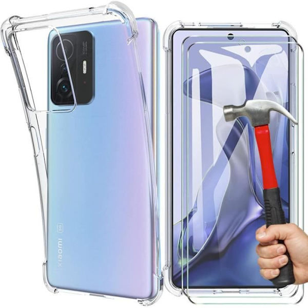 Transparent fodral för Xiaomi 11T Stötsäkert skydd + 2 härdade glasögon