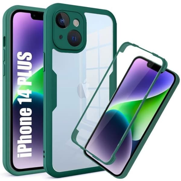Coque - EF CONNECTION - för iPhone 14 Plus - 360° skydd - Natten grön - Silikon och PC Nattgrönt