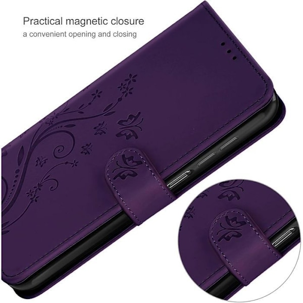 Skyddsskal för Xiaomi Redmi 14C, Flip-skydd Anti-repor Syntetiskt läder Blomsterrelief - Mörklila Mörklila