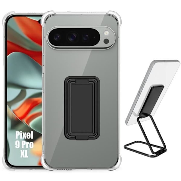 Coque - Google - Pixel 9 Pro XL - Silikone Antichok - Transparent - Justerbar Støtte Sort Transparent