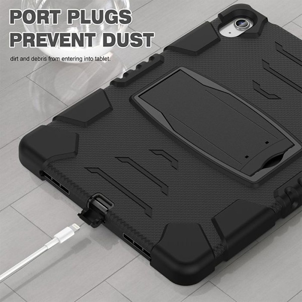 Cover til iPad A16 (11") / iPad 10 2022 (10,9" 10. generation) 360° stødabsorberende hård beskyttelse med stativ - Sort Svart