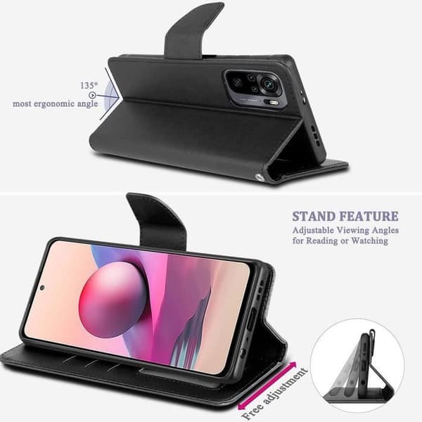 Mobilskal - Redmi - Note 10S - Läderlook - Magnetisk stängning - Svart Svart