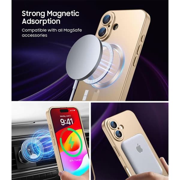 Skyddsskal - E.F.Connection - för iPhone 17 - med Gyllene Magnetring - 2 Härdade Glas gyllene