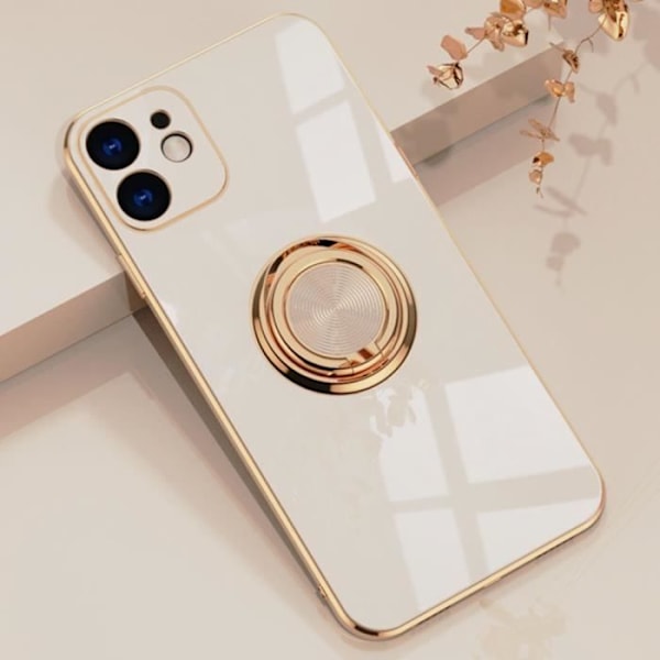 Ringfodral för iPhone 13 Pro Max (6,7") Vit elegant mjuk guldkant Lyx Stötsäker Anti-Scratch Vit