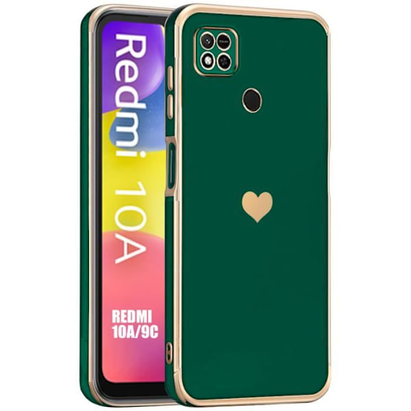 Skyddande telefonfodral för Xiaomi Redmi 10A - Redmi 9C Midnight Green Heart Mönster Stötsäker Anti-Scratch Mjuk Nattgrönt