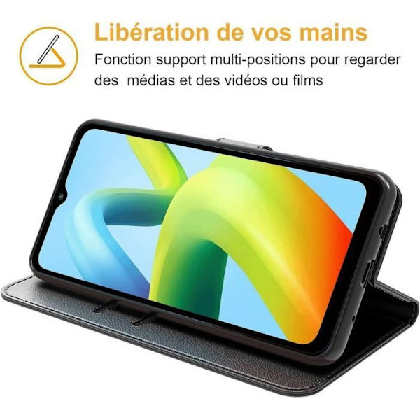 Beskyttelsescover til Redmi A1+/A2+ - E.F.CONNECTION - Sort - Læderlook - Stødabsorberende - Tempereret glas Svart